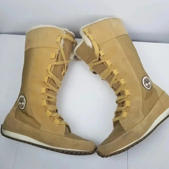 Timberland Grammercy Women's Tan Leather Lace-up Fur Lined Hiking Boots Sz 7.5M - Picture 10 of 16